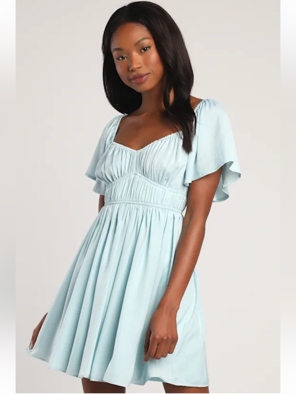 Lulus You Give Me Butterflies Light Blue Flutter Sleeve Mini Dress